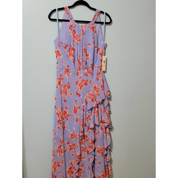 NWT Eliza J Floral Halter Maxi Dress with bottom Ruffle. Size 10. Lined. Beauty! - Picture 3 of 12